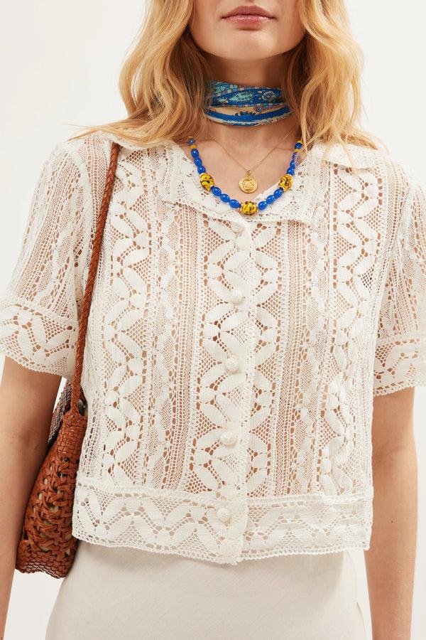 Rixo Diona Crochet Shirt Ivory