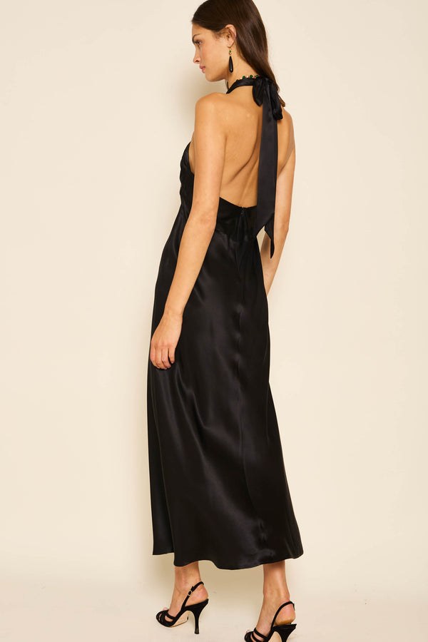 Rixo Dune Silk-Satin Gown Black