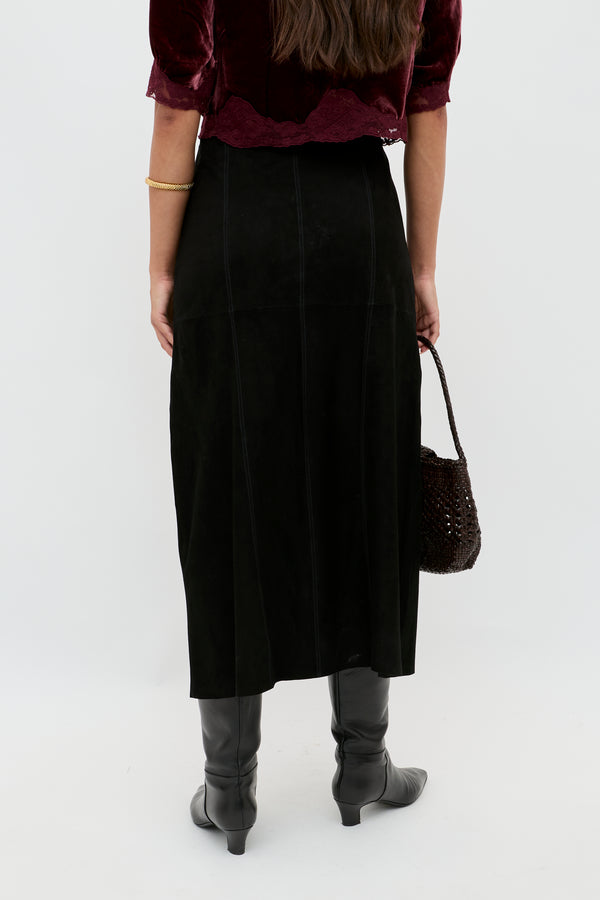 Rixo Edwina Suede Midi Skirt Black