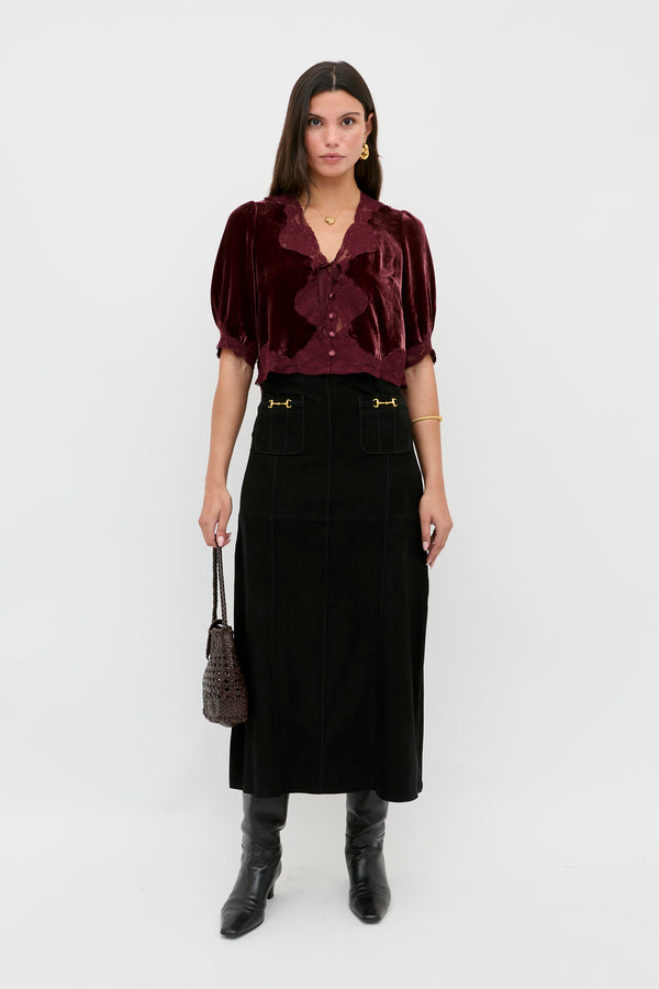 rixo Edwina Suede Midi Skirt Black