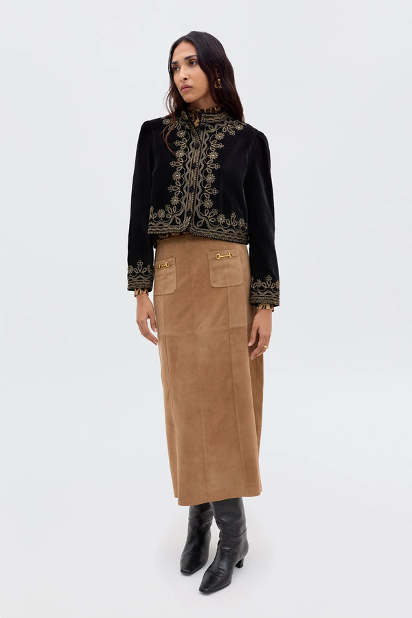 rixo Edwina Suede Midi Skirt Camel