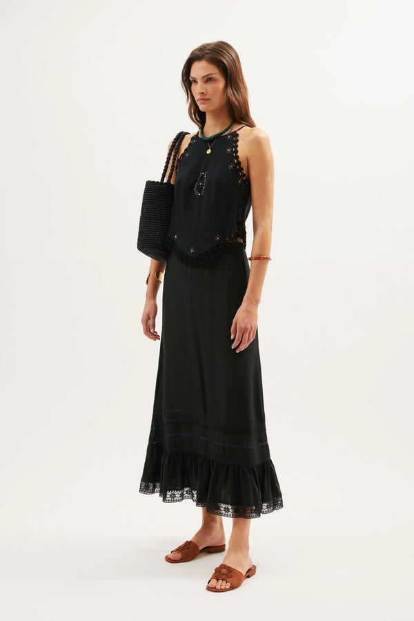 Rixo Eilish Silk Skirt Black