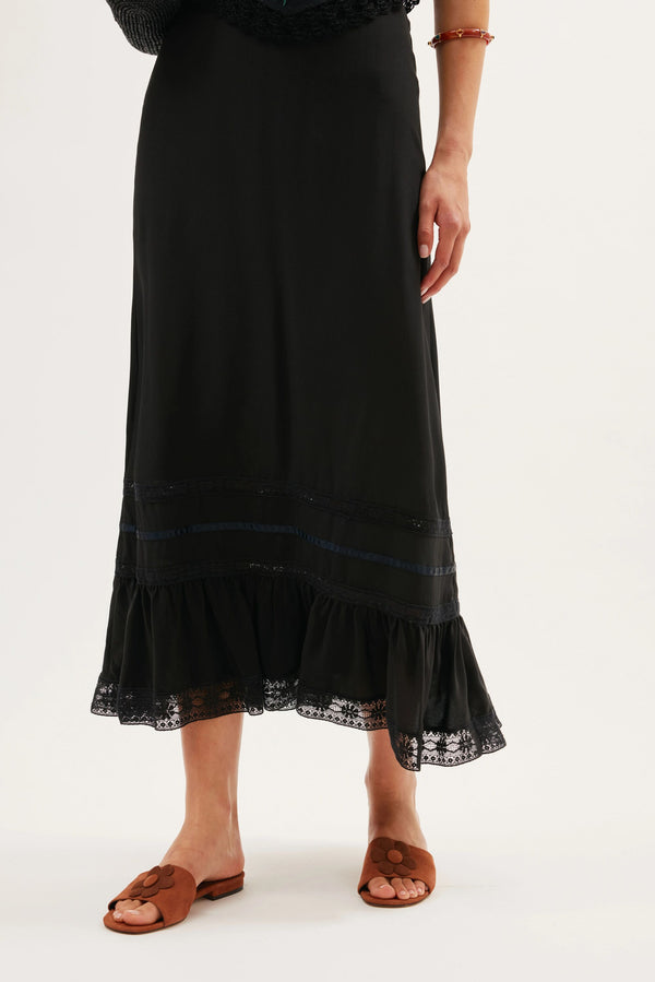 Rixo Eilish Silk Skirt Black