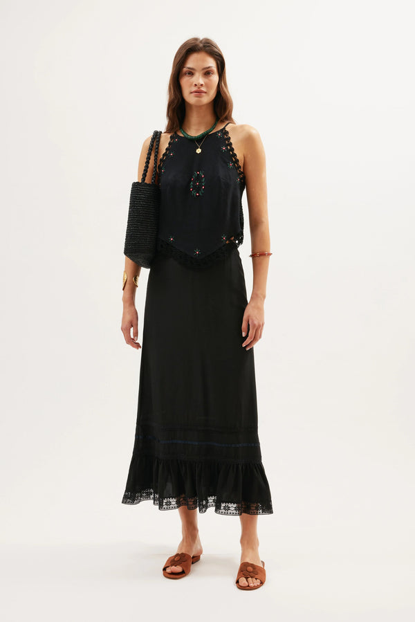 rixo Eilish Silk Skirt Black