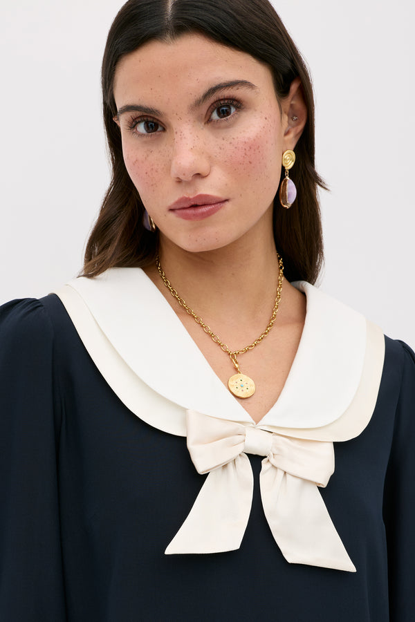 Rixo Eimer Silk Top Navy