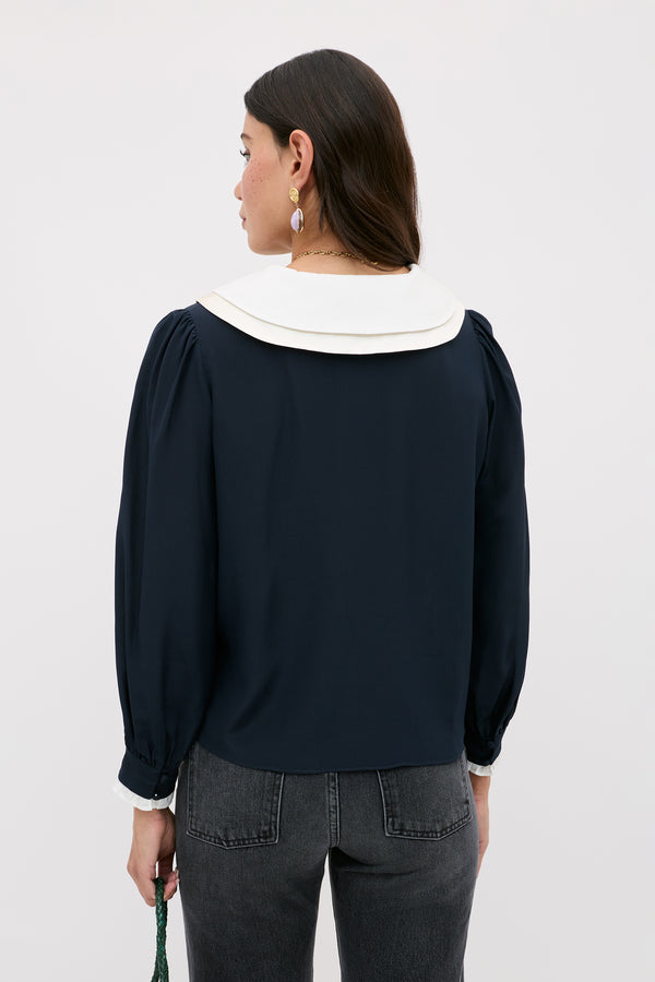 Rixo Eimer Silk Top Navy