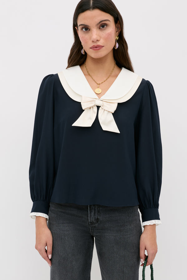 rixo Eimer Silk Top Navy