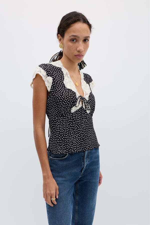 rixo Elaine Silk Top Mini Polka Dot Black