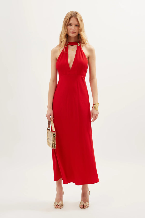 Rixo Eleanora Midi Dress Red