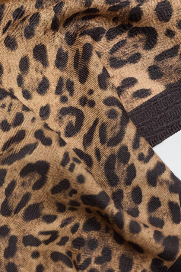 Rixo Elianna Wool Scarf Mila Leopard Brown