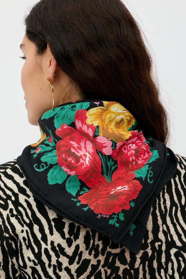 Rixo Elianna Wool Scarf Rosette Black