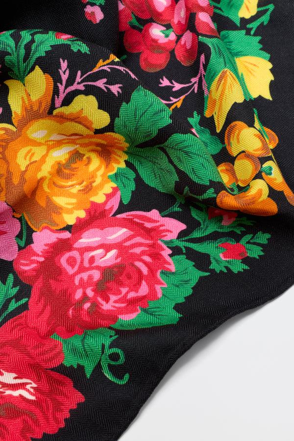 Rixo Elianna Wool Scarf Rosette Black