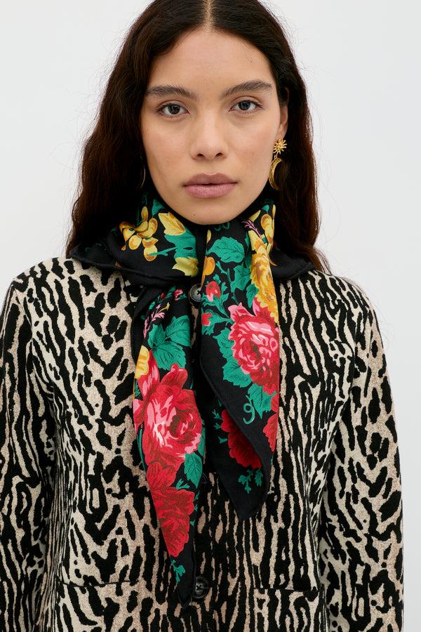 Rixo Elianna Wool Scarf Rosette Black