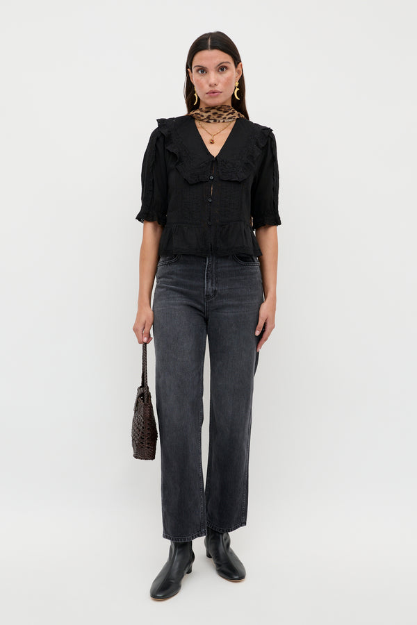 Rixo Ellery Cotton Blouse Black