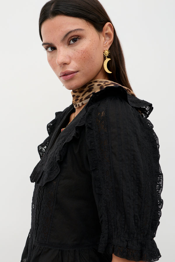 Rixo Ellery Cotton Blouse Black