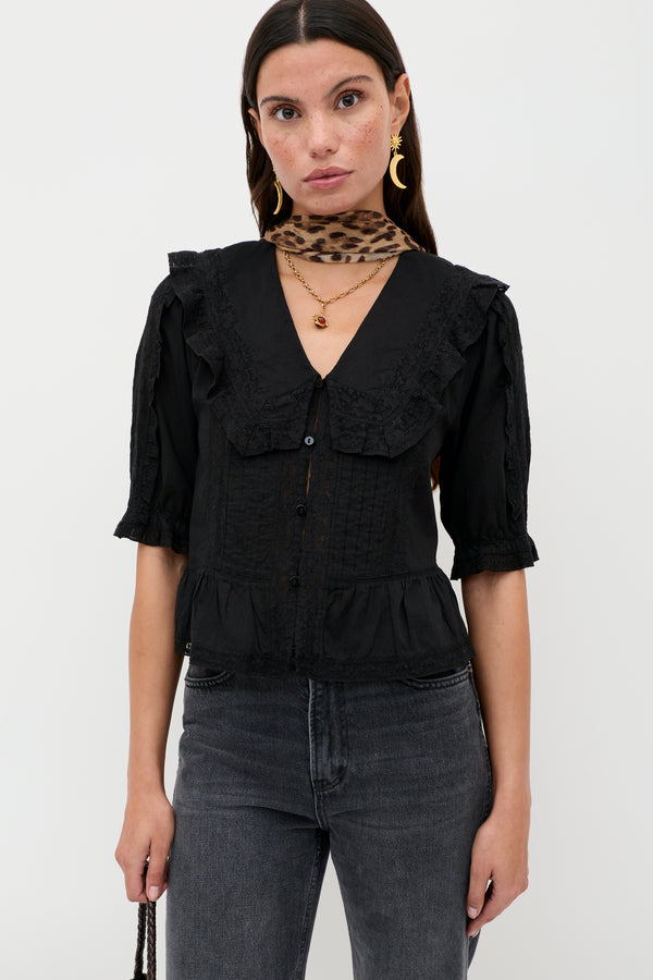 rixo Ellery Cotton Blouse Black