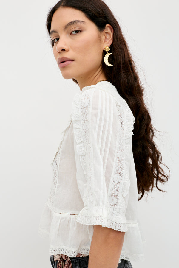 Rixo Ellery Cotton Blouse White