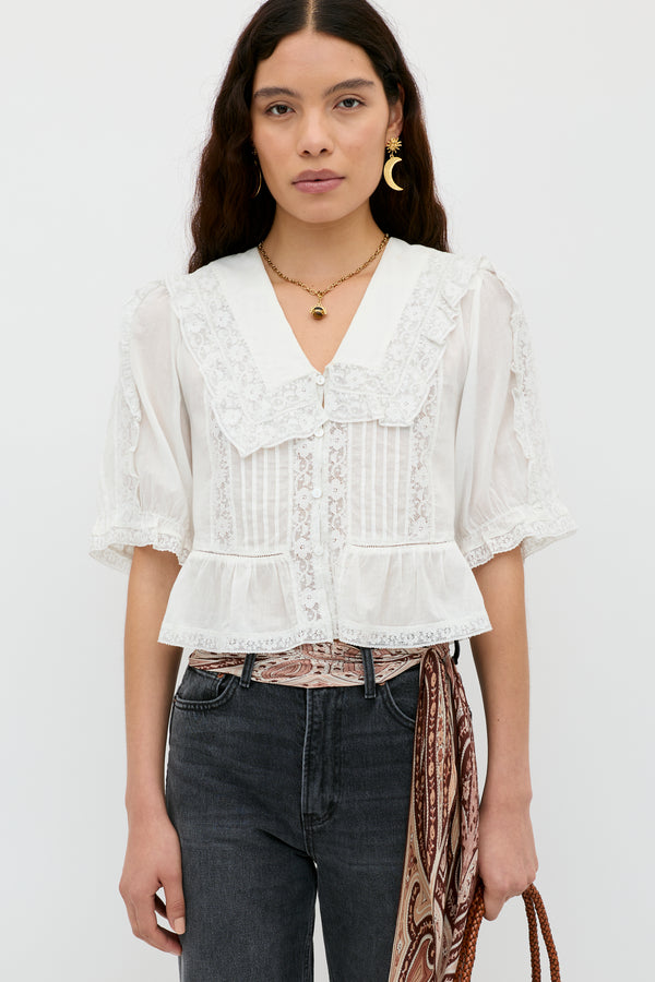 rixo Ellery Cotton Blouse White