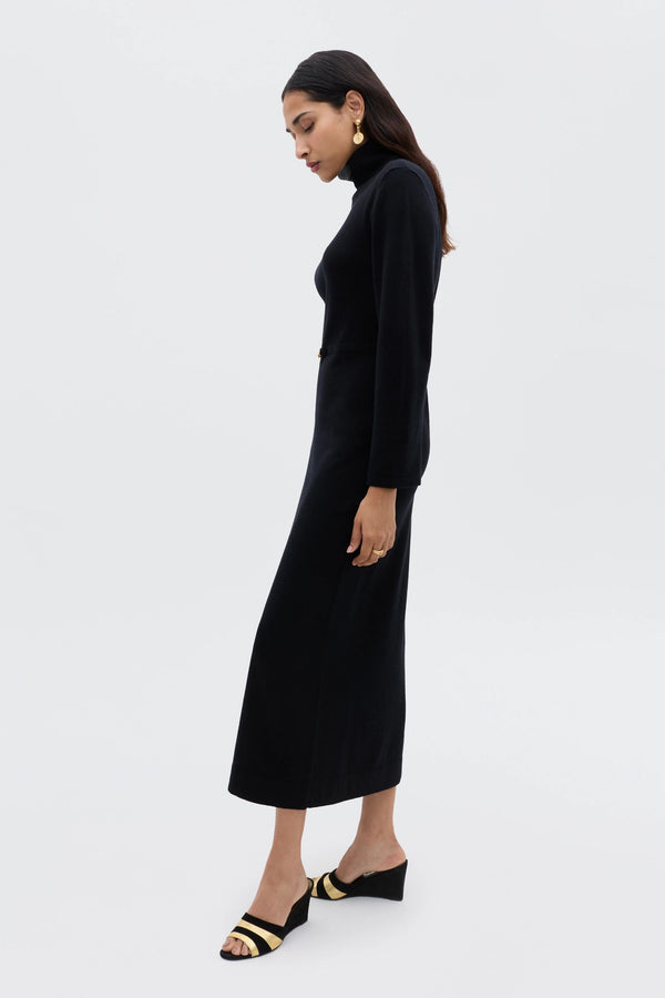 Rixo Elliette Cashmere-Blend Dress Black