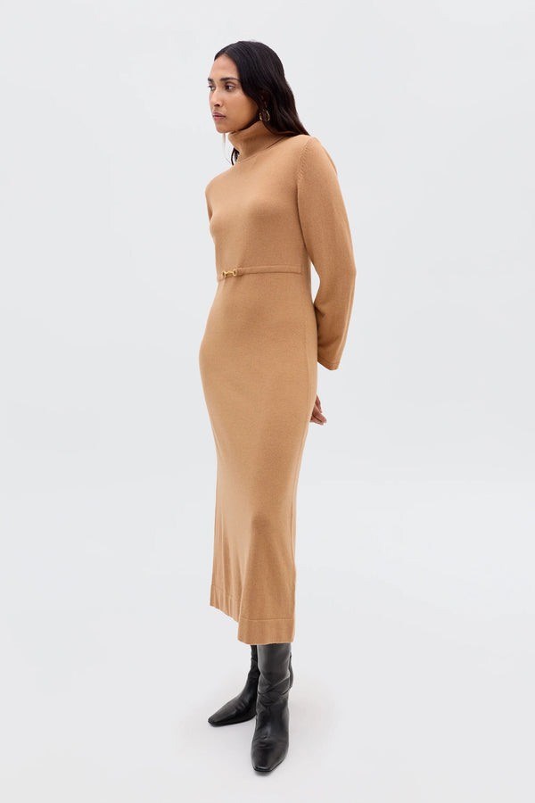 rixo Elliette Cashmere-Blend Dress Camel