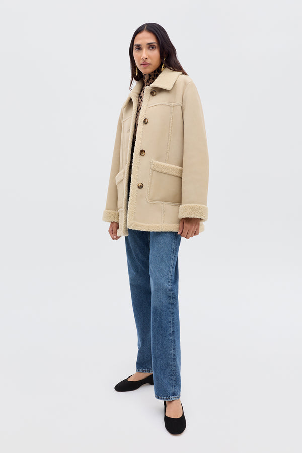 Rixo Ellis Suede Coat Cream