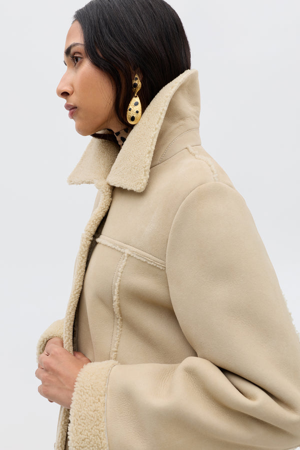 Rixo Ellis Suede Coat Cream