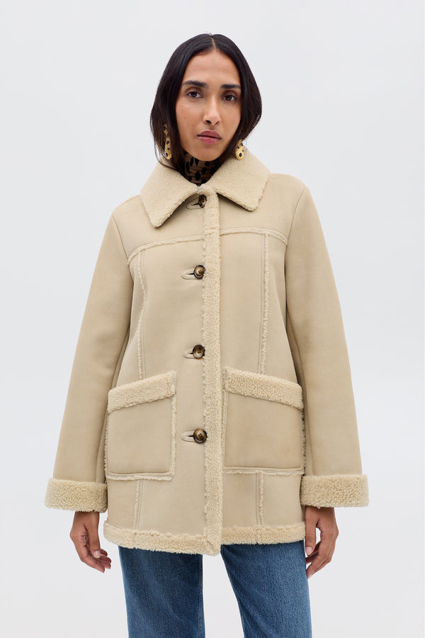 rixo Ellis Suede Coat Cream