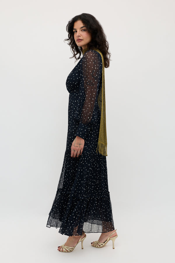 Rixo Elsie Chiffon Dress Starry Night Navy