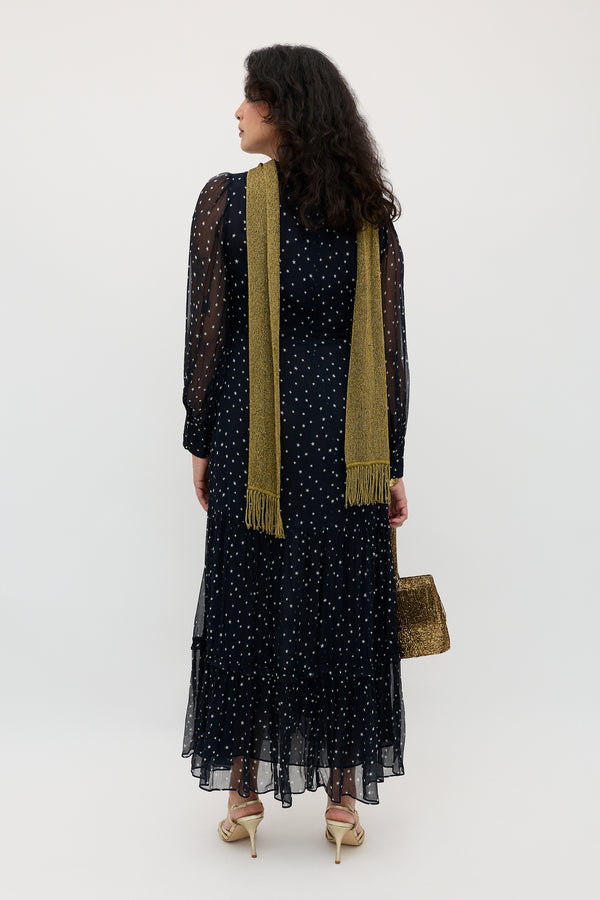 Rixo Elsie Chiffon Dress Starry Night Navy