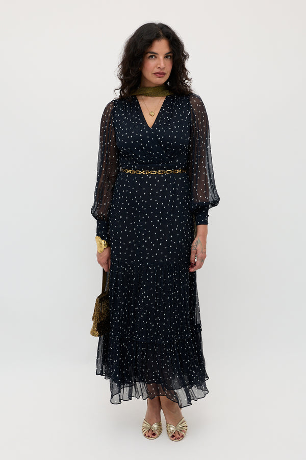 rixo Elsie Chiffon Dress Starry Night Navy