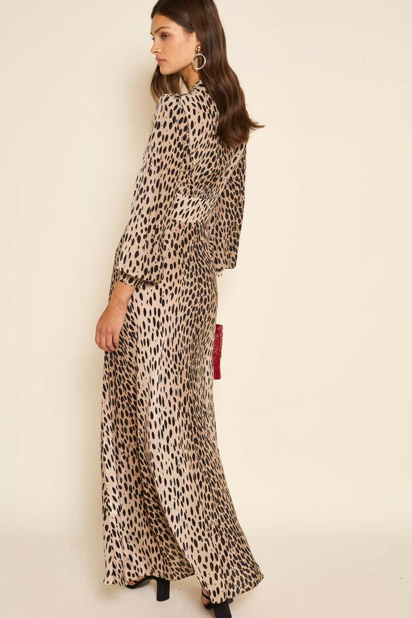 Rixo Emory Silk Gown Antelope Spot Black