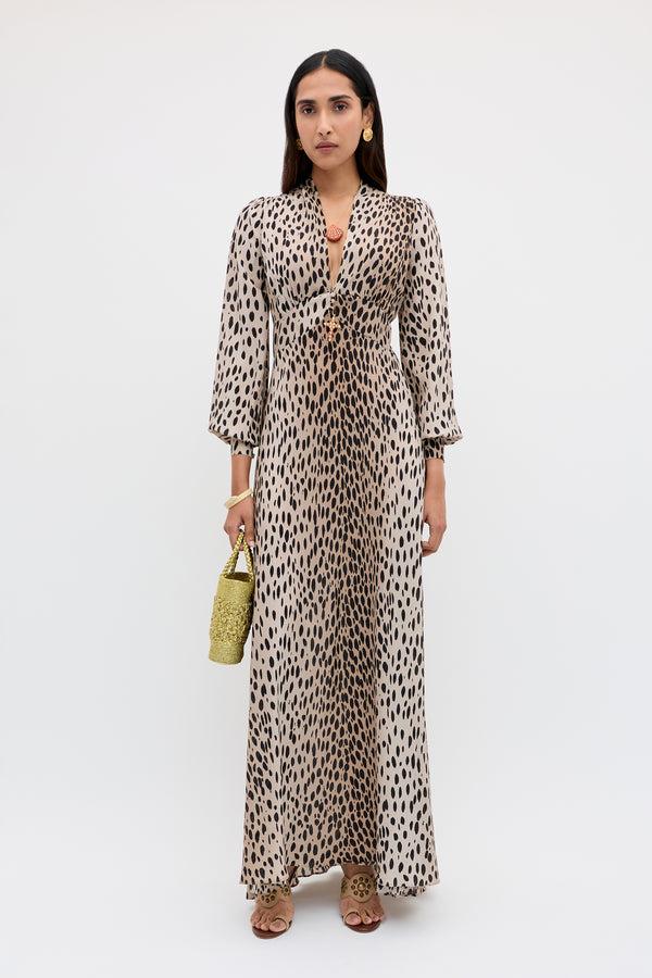 rixo Emory Silk Gown Antelope Spot Black