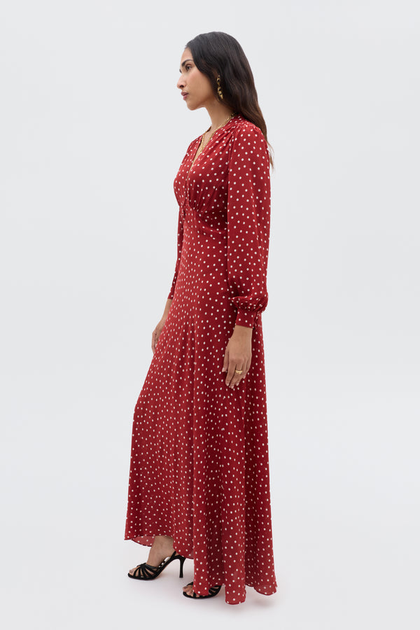 Rixo Emory Silk Gown Layla Dot Red