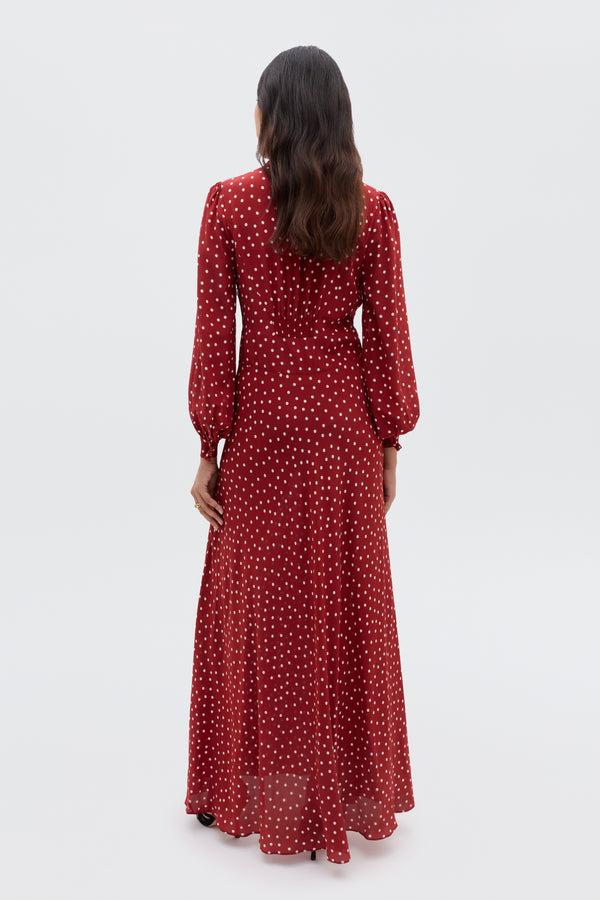 Rixo Emory Silk Gown Layla Dot Red