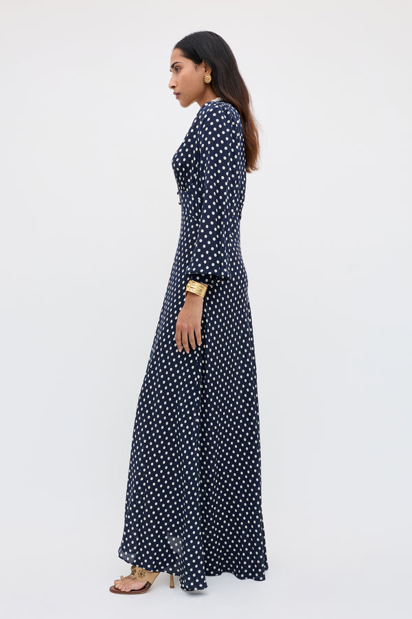 Rixo Emory Silk Maxi Dress Runway Spot Navy