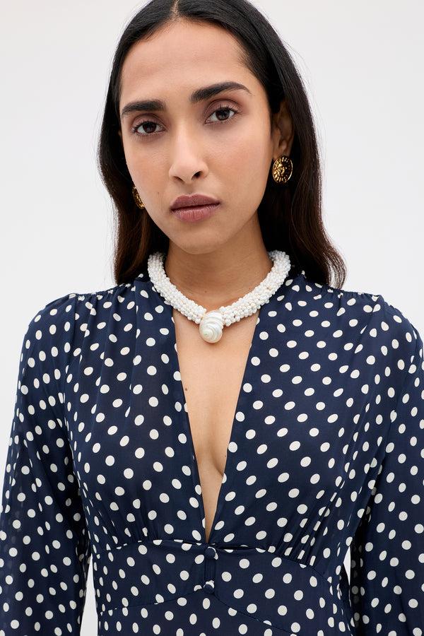 Rixo Emory Silk Maxi Dress Runway Spot Navy