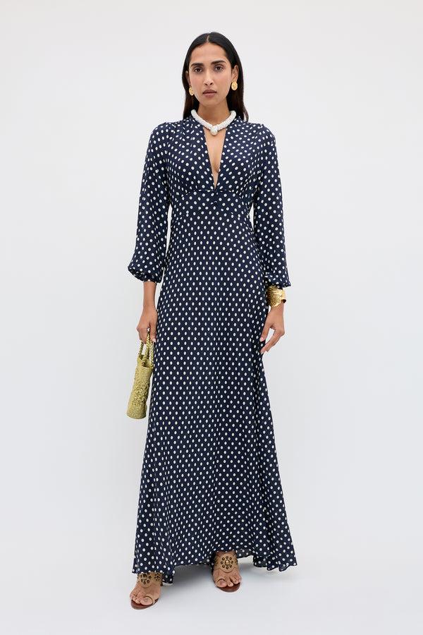 rixo Emory Silk Maxi Dress Runway Spot Navy
