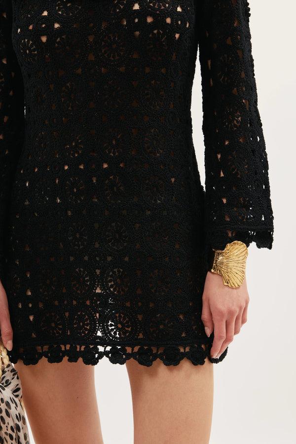 Rixo Envalira Cotton Crochet Dress Black