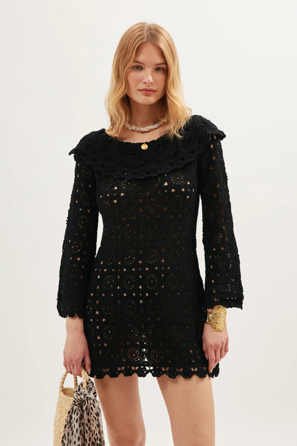 rixo Envalira Cotton Crochet Dress Black