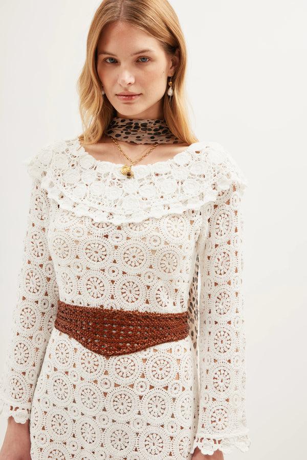 Rixo Envalira Cotton Crochet Dress White