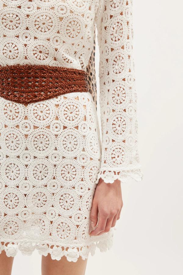 Rixo Envalira Cotton Crochet Dress White