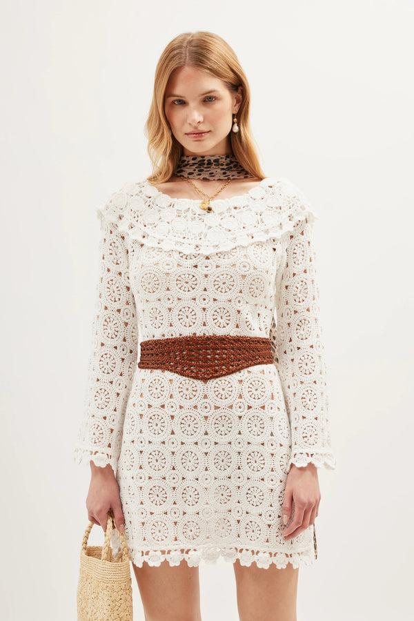 rixo Envalira Cotton Crochet Dress White