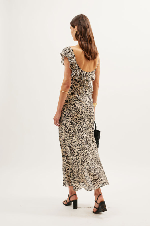 Rixo Ester Silk Maxi Dress Sun Leo Tan