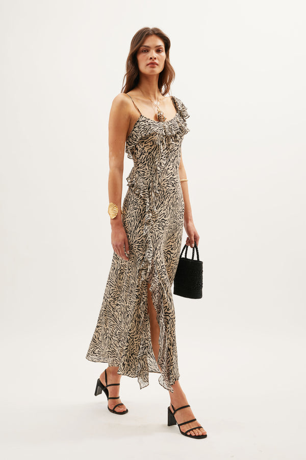 Rixo Ester Silk Maxi Dress Sun Leo Tan
