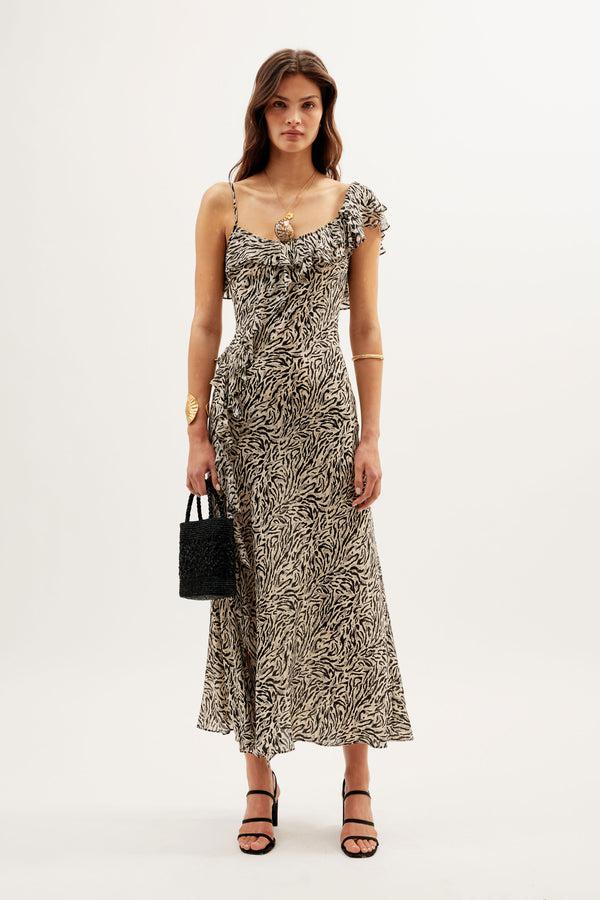 rixo Ester Silk Maxi Dress Sun Leo Tan