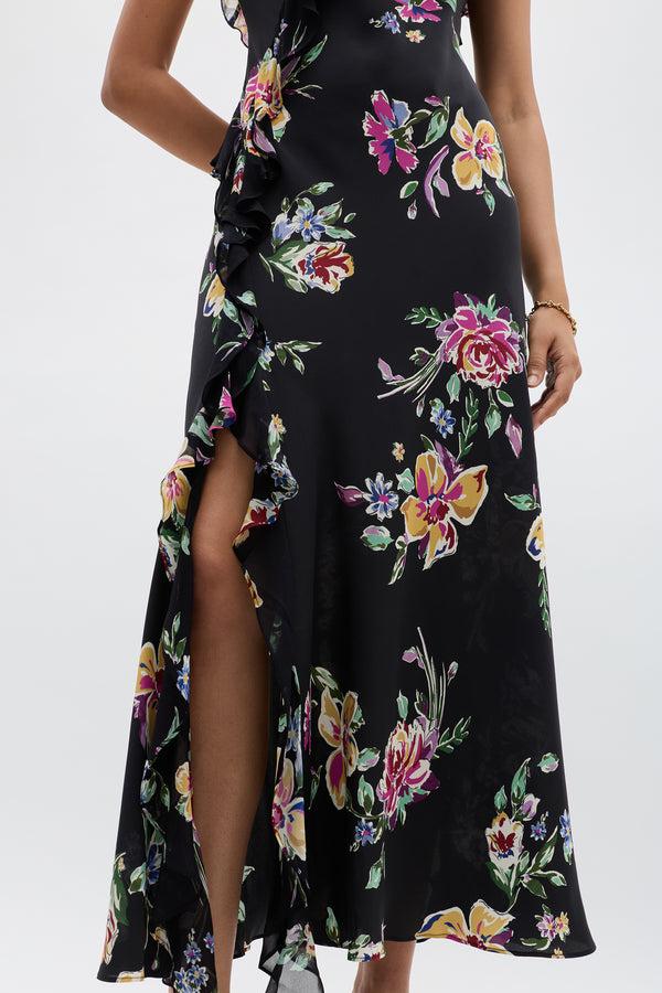 Rixo Ester Silk Maxi Dress Vintage Bloom Black
