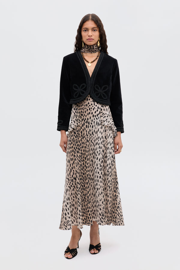 Rixo Evie Silk Dress Antelope Spot Black