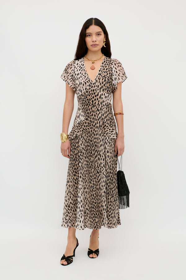 rixo Evie Silk Dress Antelope Spot Black