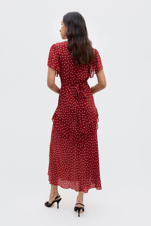 Rixo Evie Silk Dress Layla Dot Red
