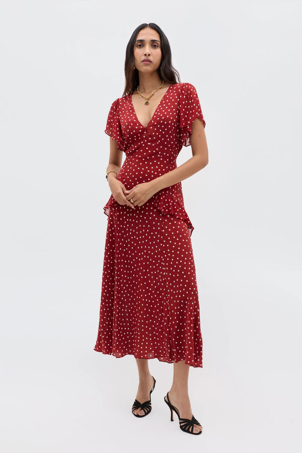 rixo Evie Silk Dress Layla Dot Red
